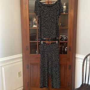 J Jill Wearever Black & White Pants & Top Coordinating Set L